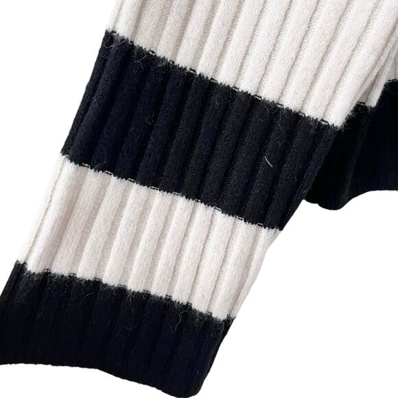 H&M Black White Ribbed Chunky Knit Striped Crewneck Pullover Sweater Size XL - Picture 4 of 9